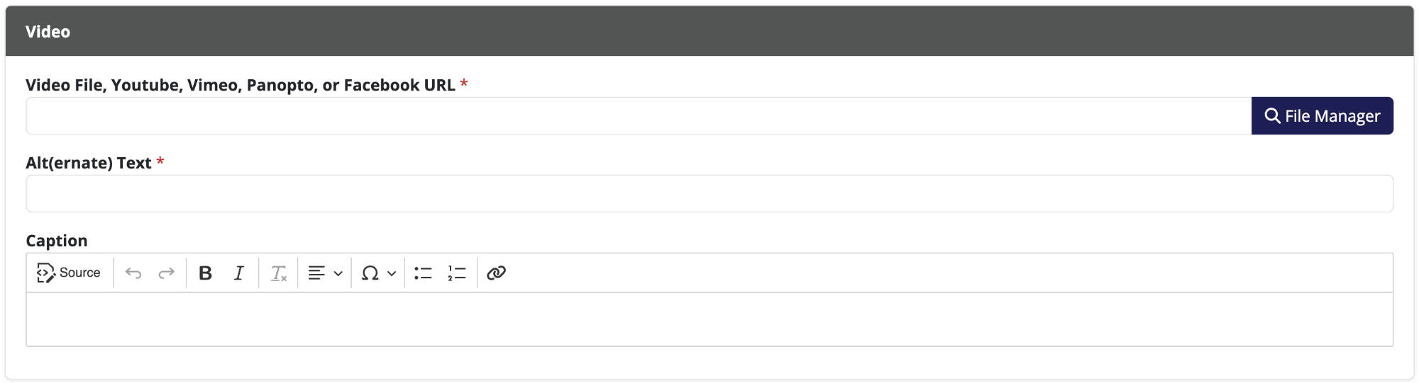 Screenshot of the node editor's "video" chunk